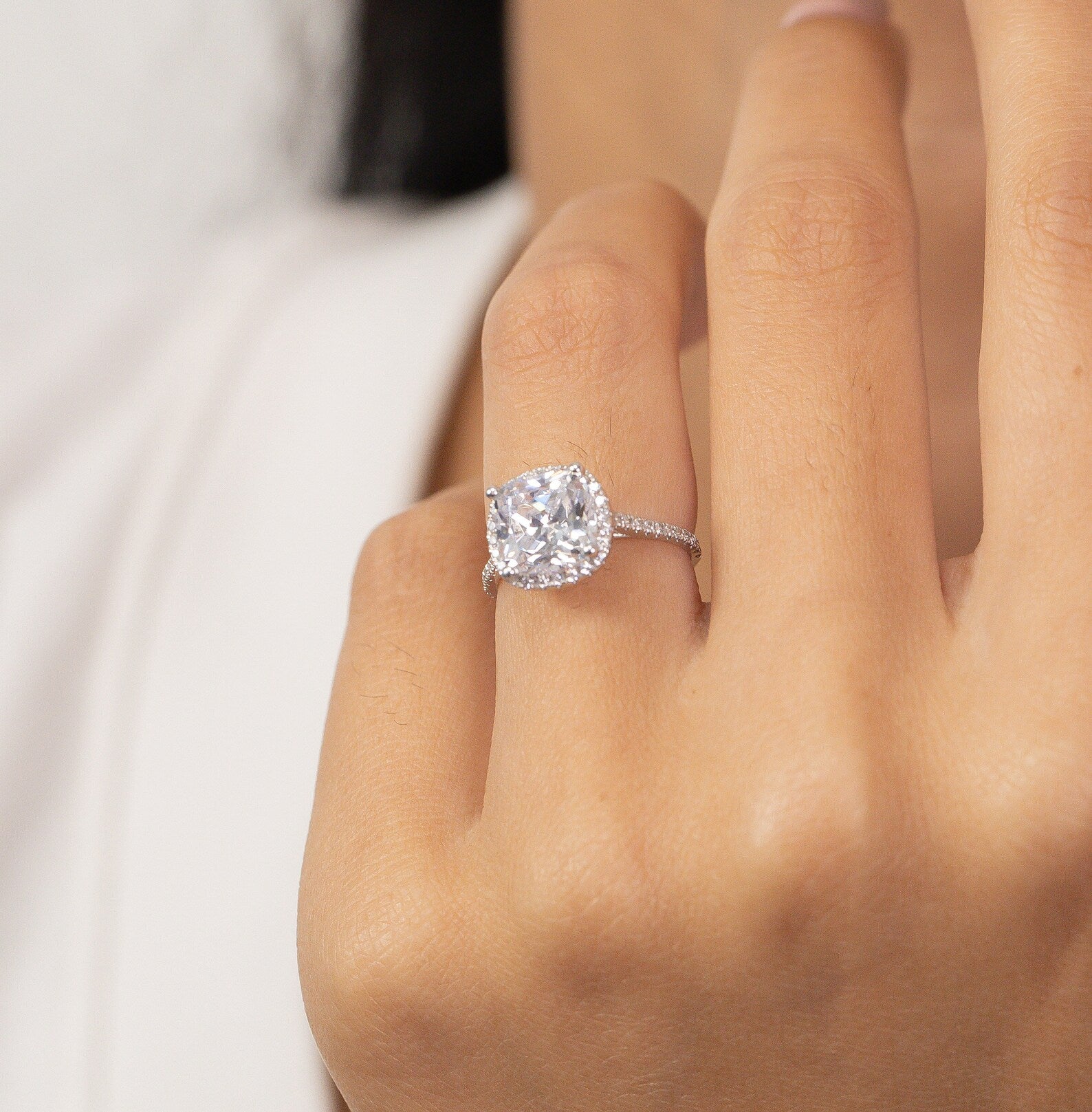 3.0 CT Cushion Diamond Engagement Ring, Fancy Engagement Ring, Halo Ring, Gift For Her